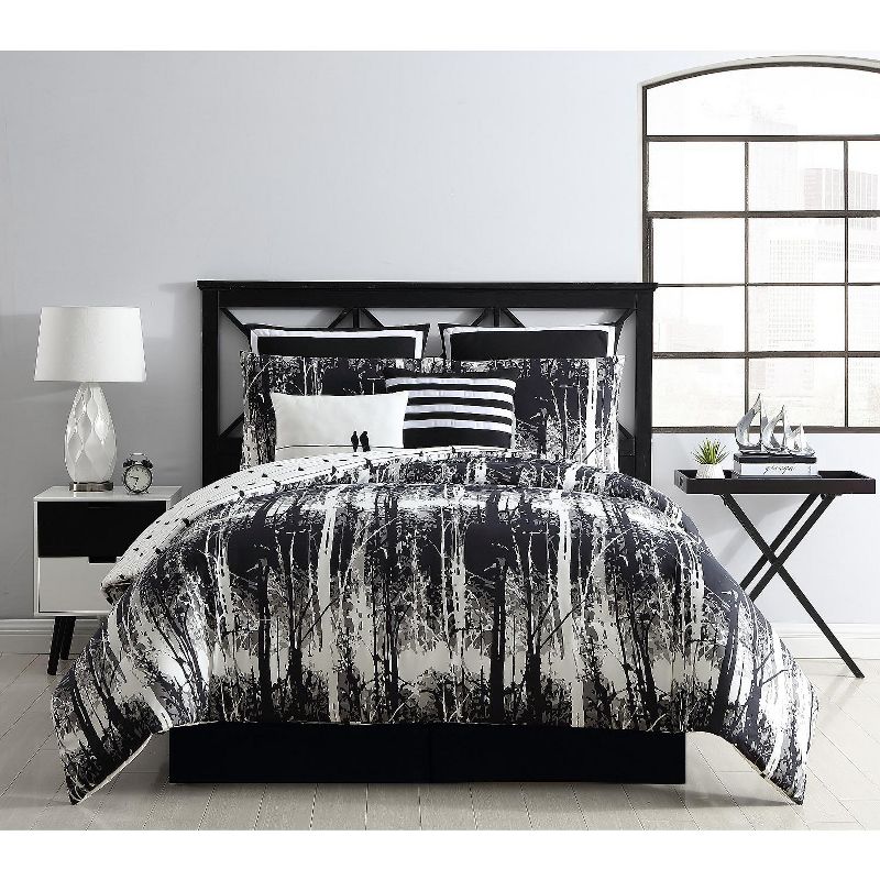 VCNY Home Woodland Reversible Black and White Comforter Set - Black 6 Piece Twin - Twin XL