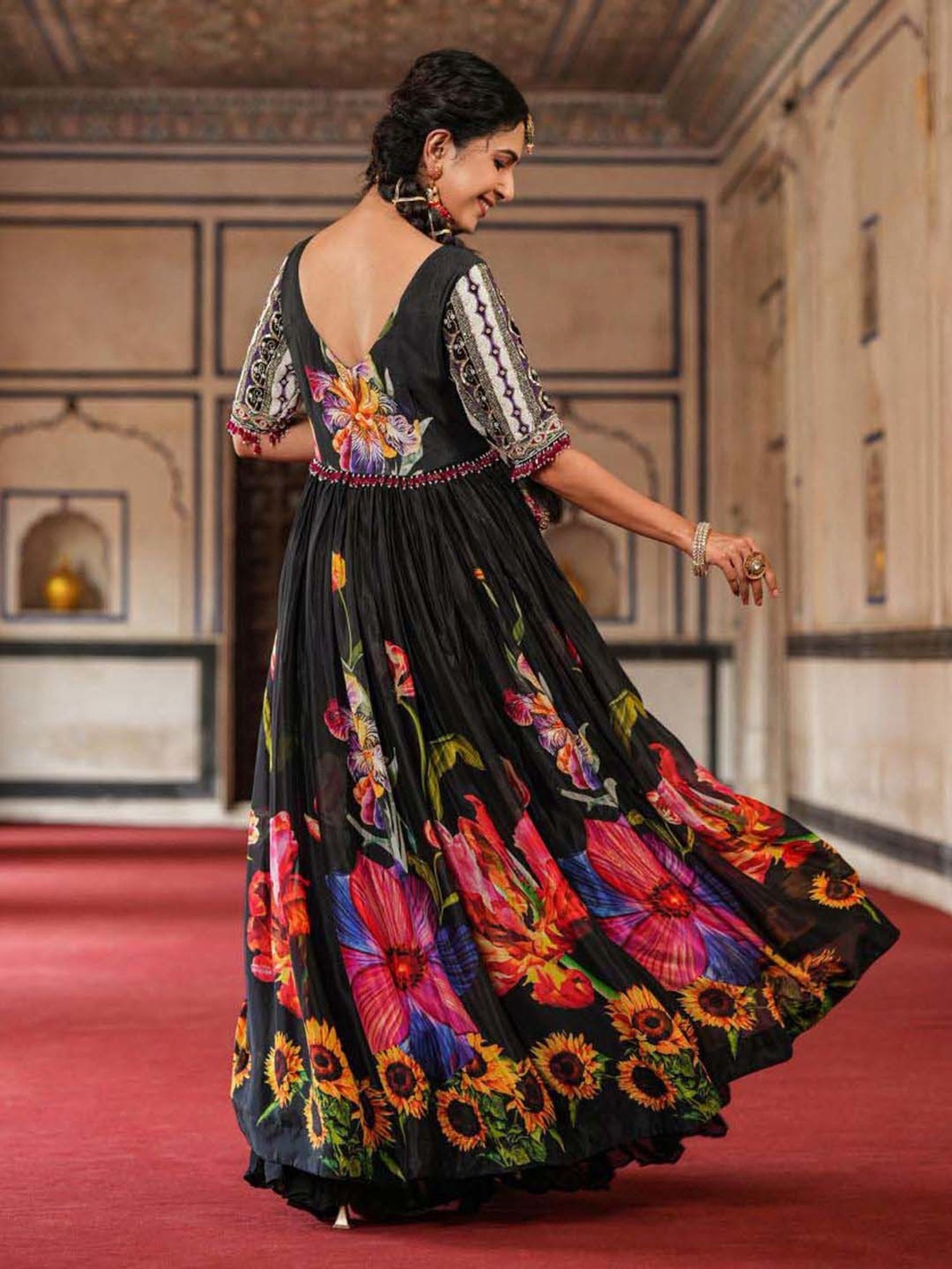 SCAKHI Black Embellished Maxi Dress