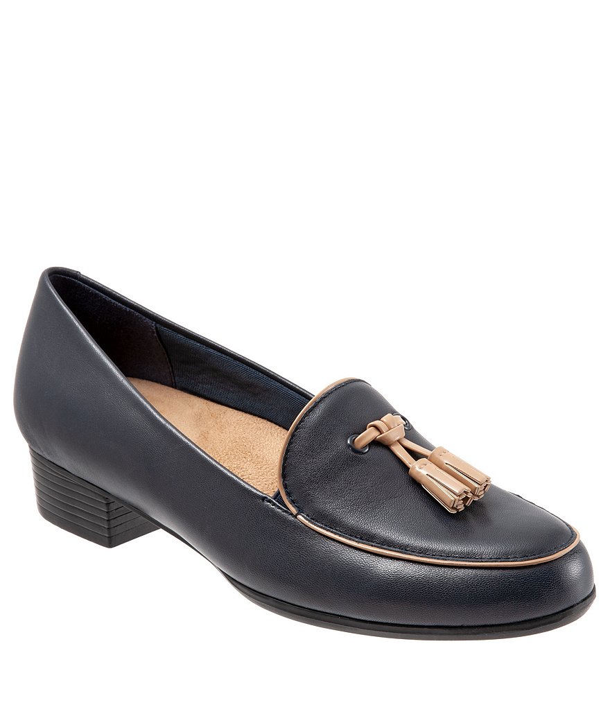 Trotters Mary Leather Tassel Block Heel Loafers