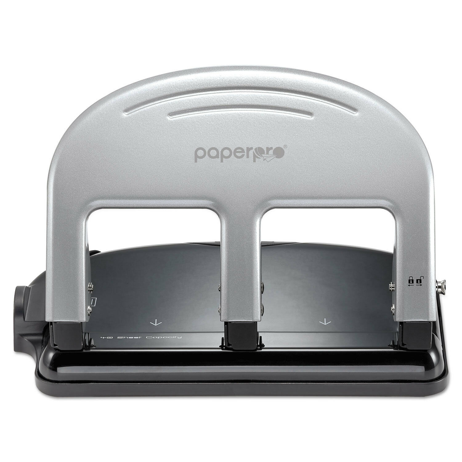 Paperpro-Bostitch inPRESS Three-Hole Punch 40-Sheet Capacity Black/Silver 2240
