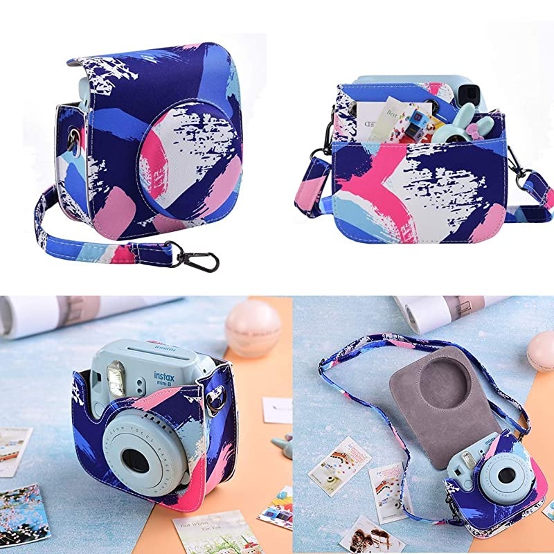 Instant Camera Accessories Bundle Compatible for Fujifilm Instax Mini 9/ Mini 8+/ Mini 8 Instant Film Camera. Includes Camera Case, Album, Frame, Stickers, Strap,etc - Blue Paint