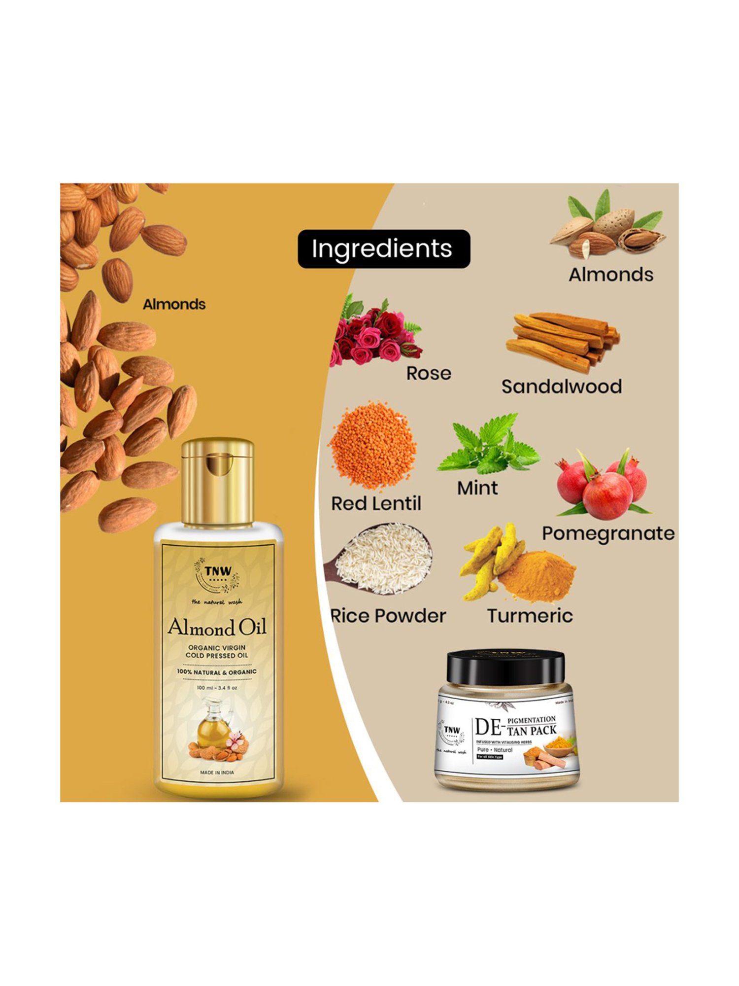 TNW-The Natural Wash Almond Oil & DTAN Pack - 220 gm