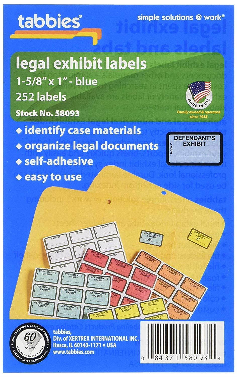 TAB58093 - Legal Exhibit Labels, Defendant, 1-5/8x1, Blue 252 Labels