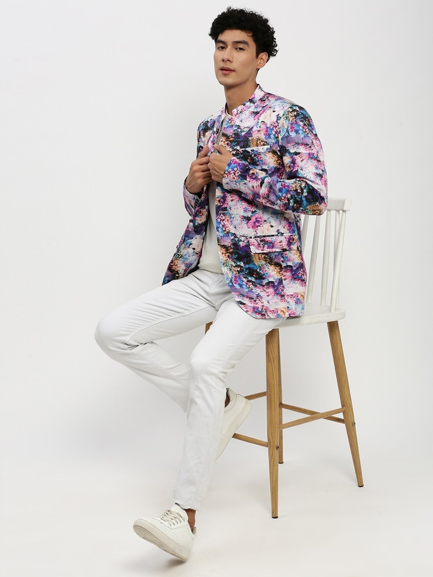 SHOWOFF Multicoloured Slim Fit Printed Blazer