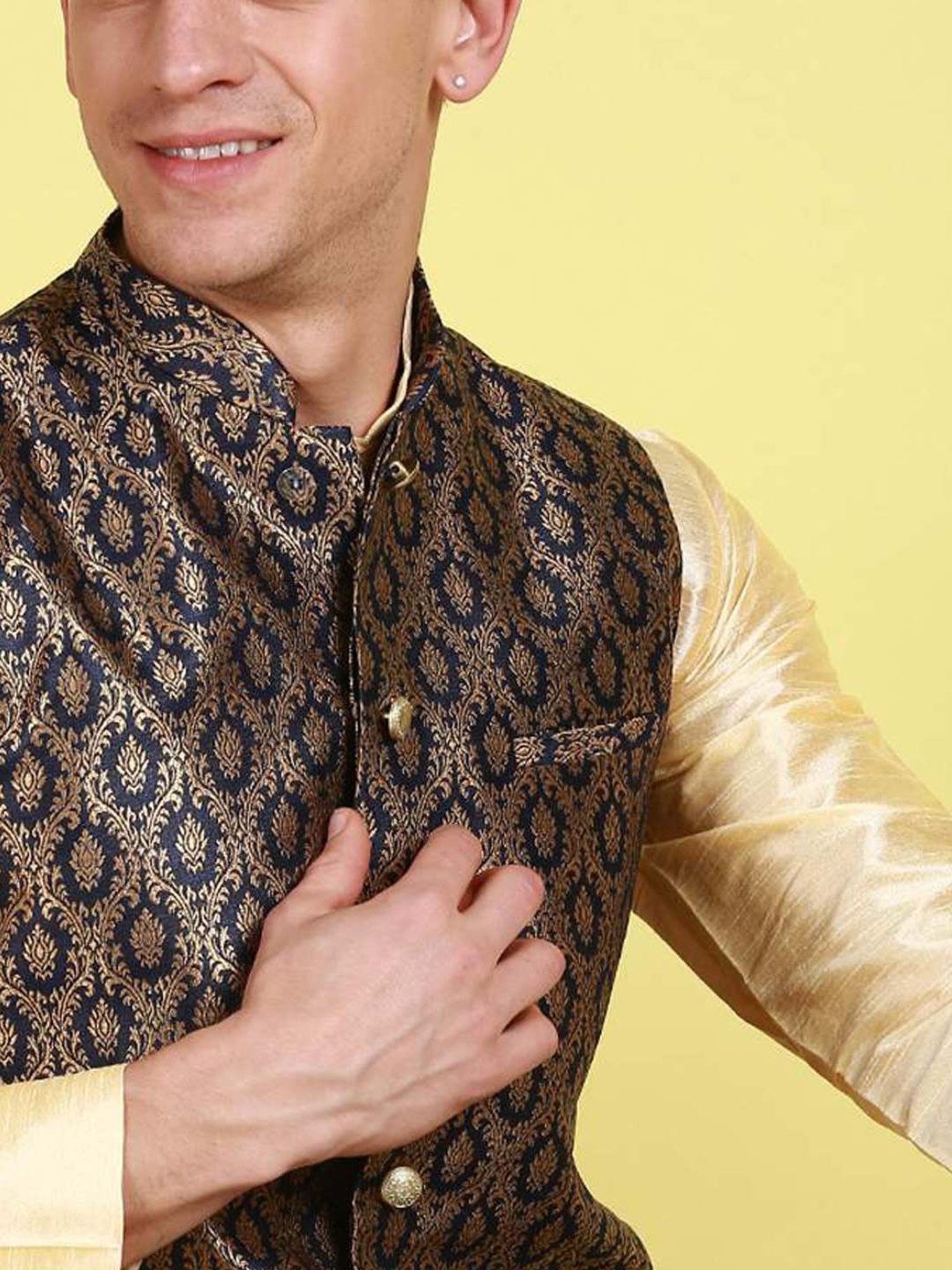 Sanwara Blue & Beige Regular Fit Kurta Set With Jacket