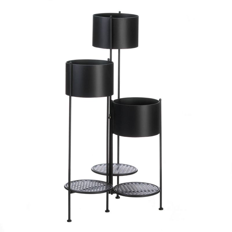 11" Indoor/Outdoor Iron 3-Tier Barrel Bucket Plant Stand Black - Zings & Thingz