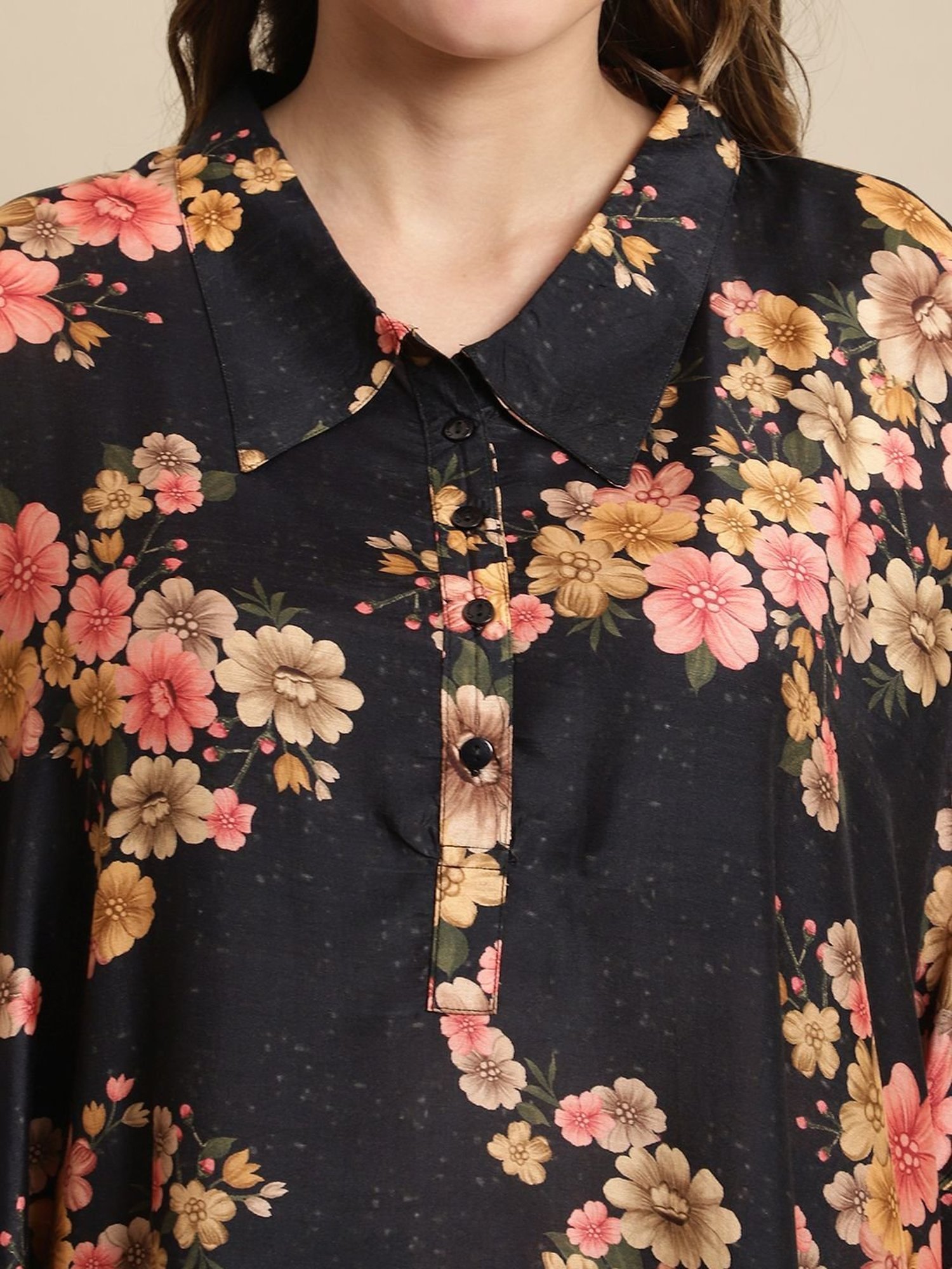 Kanvin Black Printed Kaftan Palazzo Set