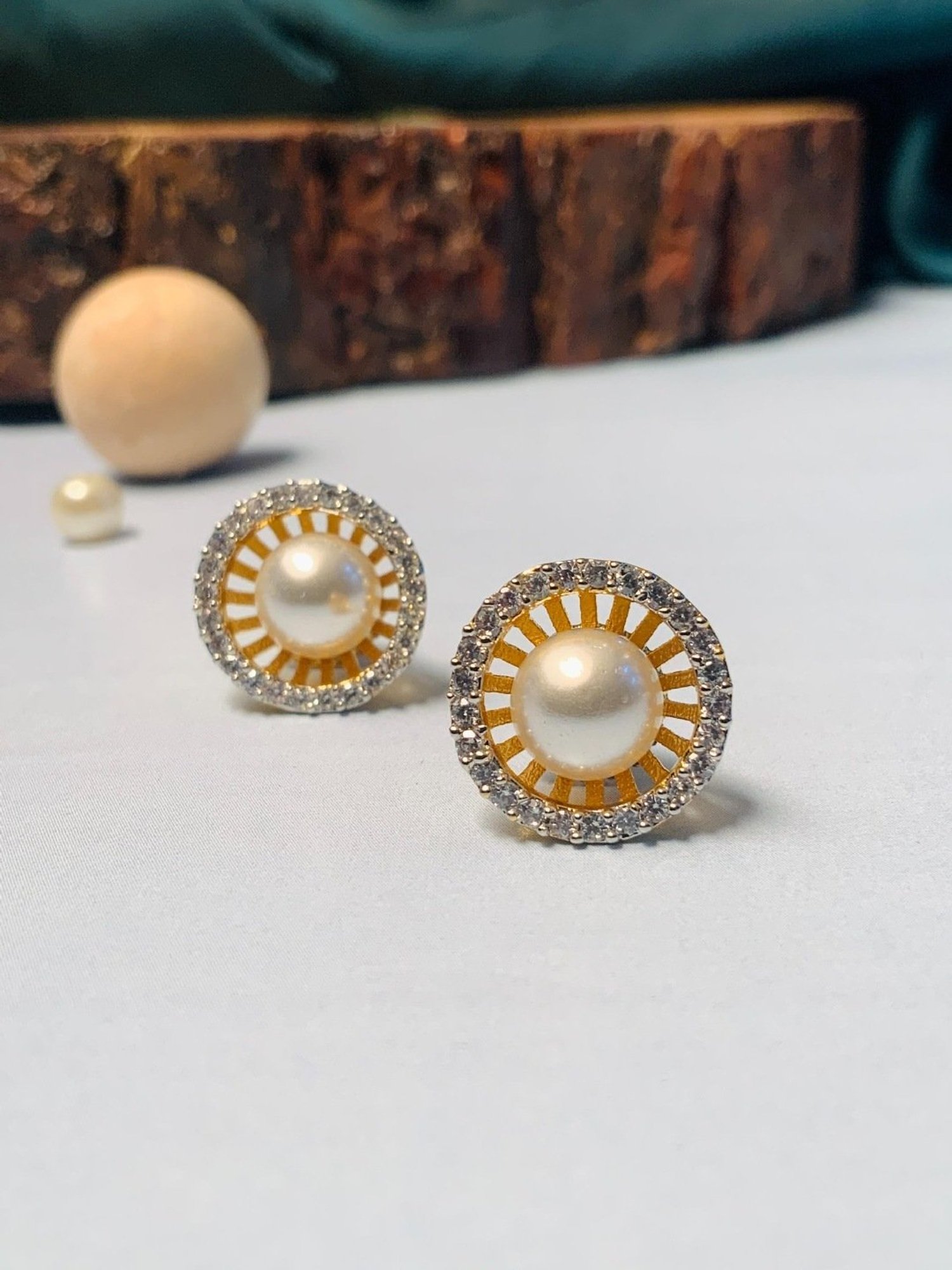 Abdesigns Gold-Plated American Diamond Stud Earrings