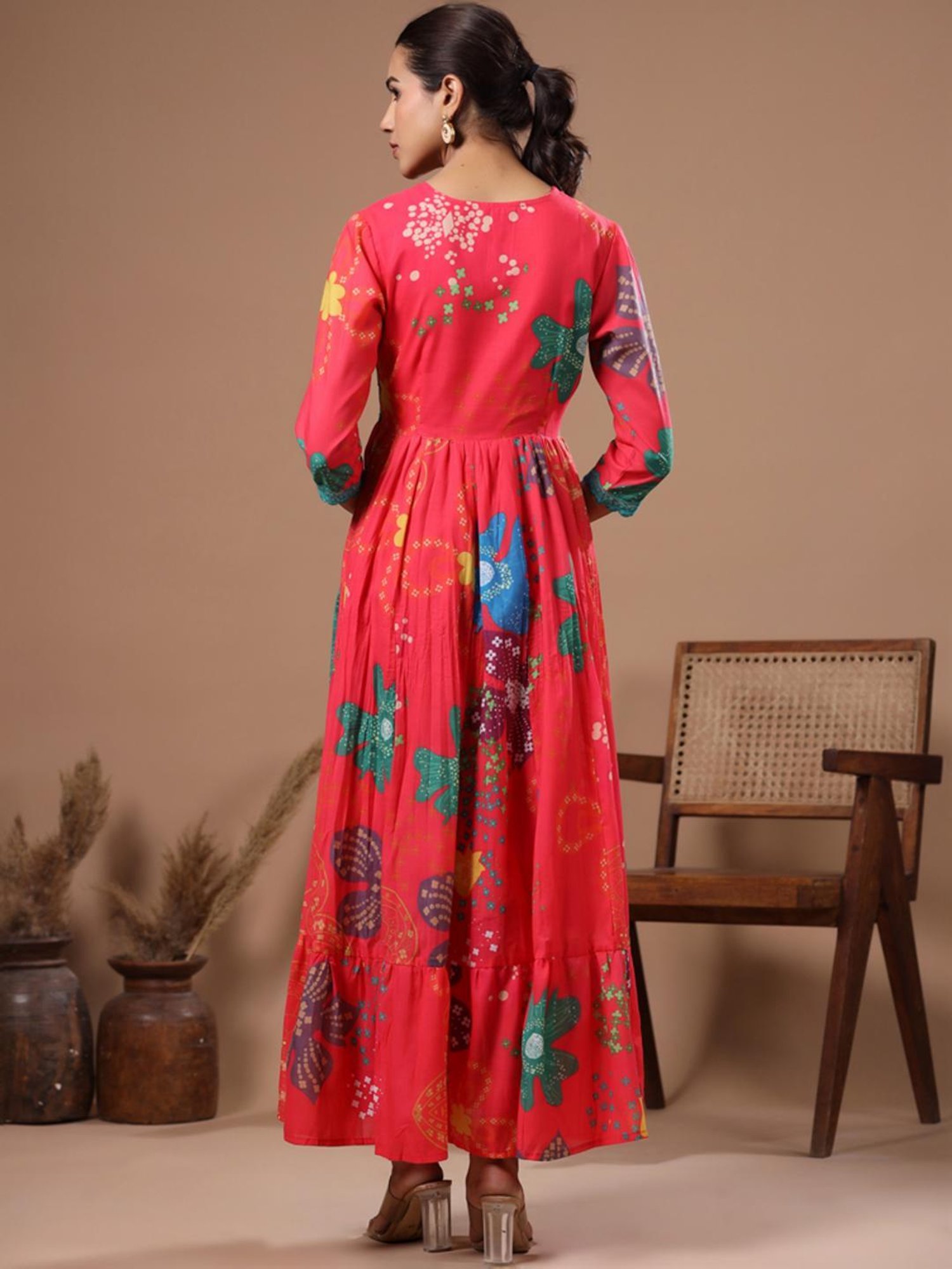 Fashor Pink Cotton Printed Maxi Dress