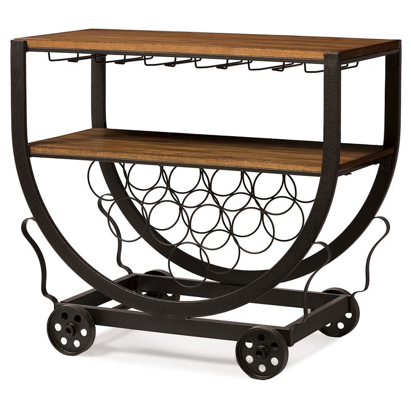 Flash Furniture Castleberry Rustic Wood Grain and Iron Kitchen Serving and Bar Cart