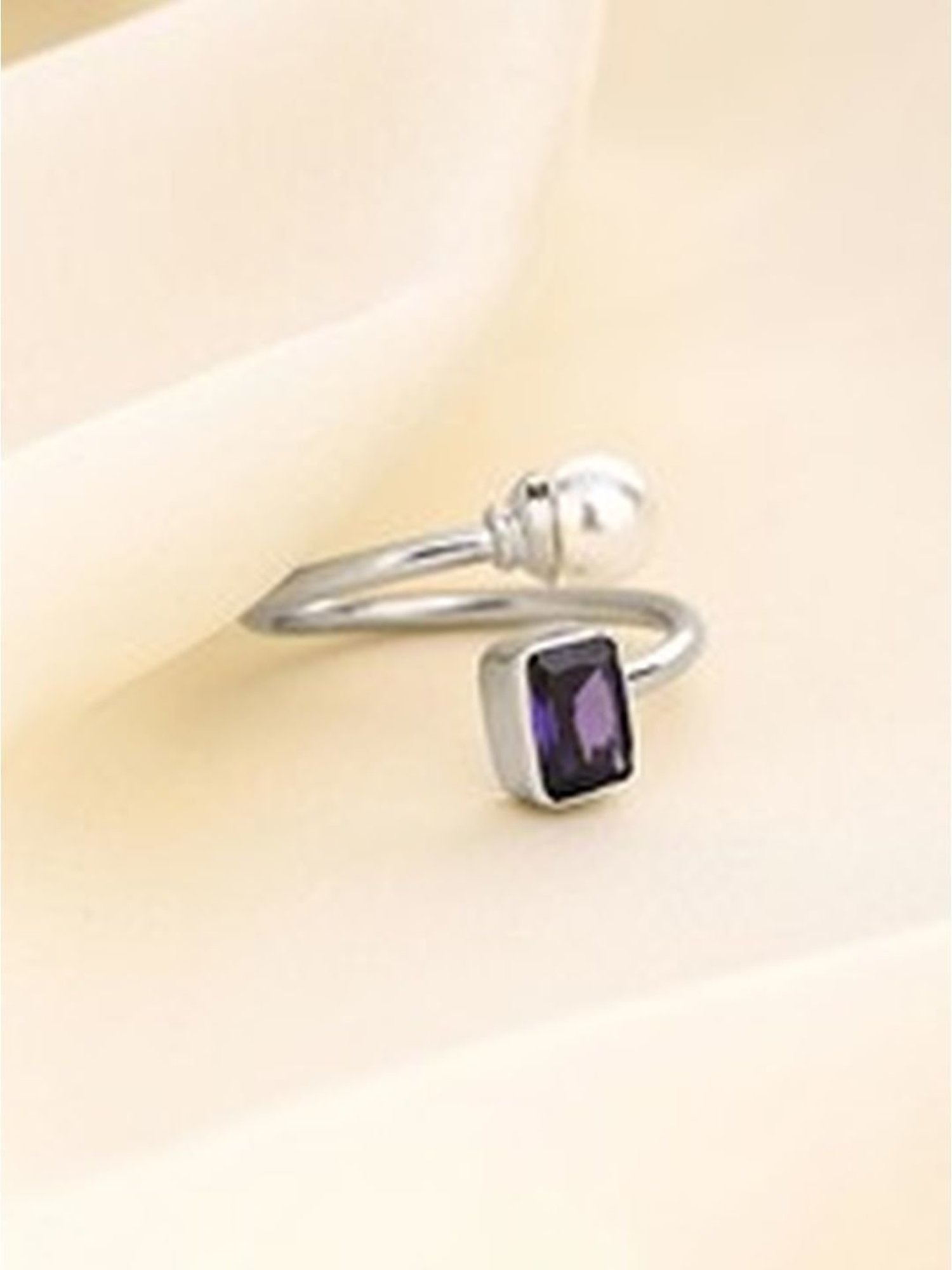 March by FableStreet 92.5 Sterling Silver Amethyst Pearl Ring for Women