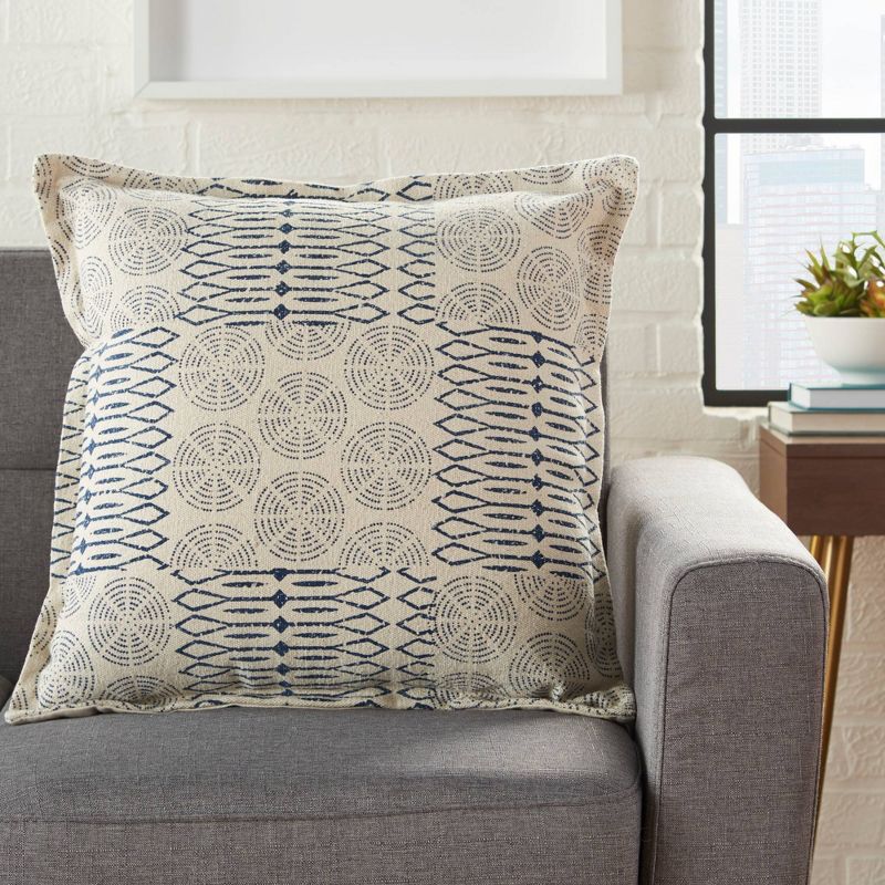 Life Styles Printed Circle Patch Oversize Square Throw Pillow Indigo - Nourison