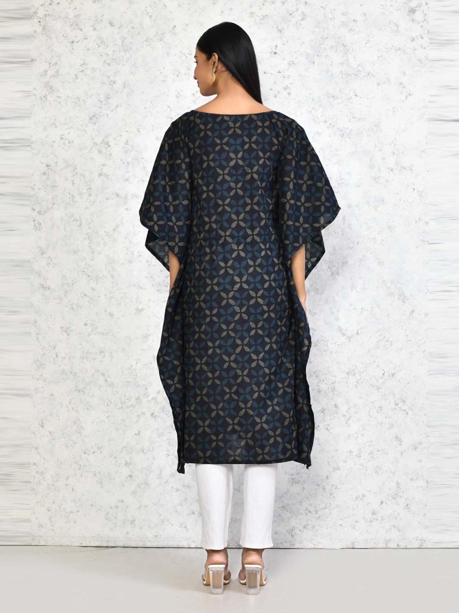 Miravan Blue Cotton Printed A Line Kaftan