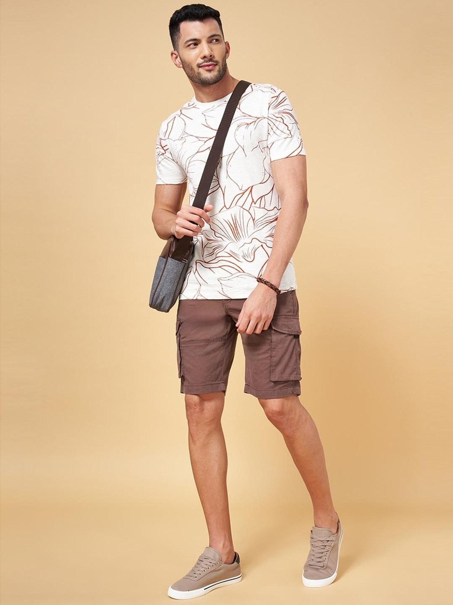 Urban Ranger by Pantaloons Brown Cotton Slim Fit Cargo Shorts