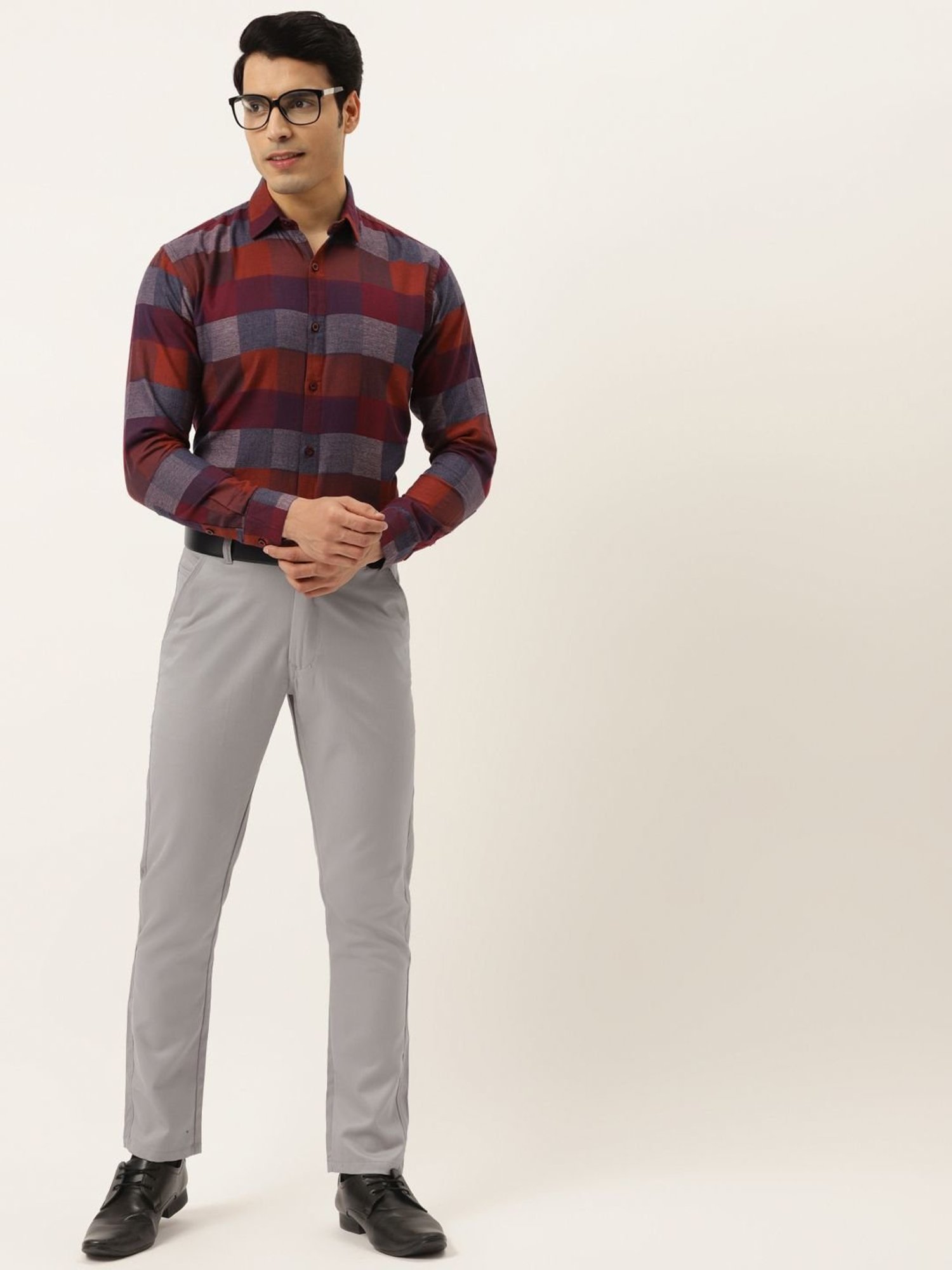 Jainish Grey Cotton Regular Fit Trousers