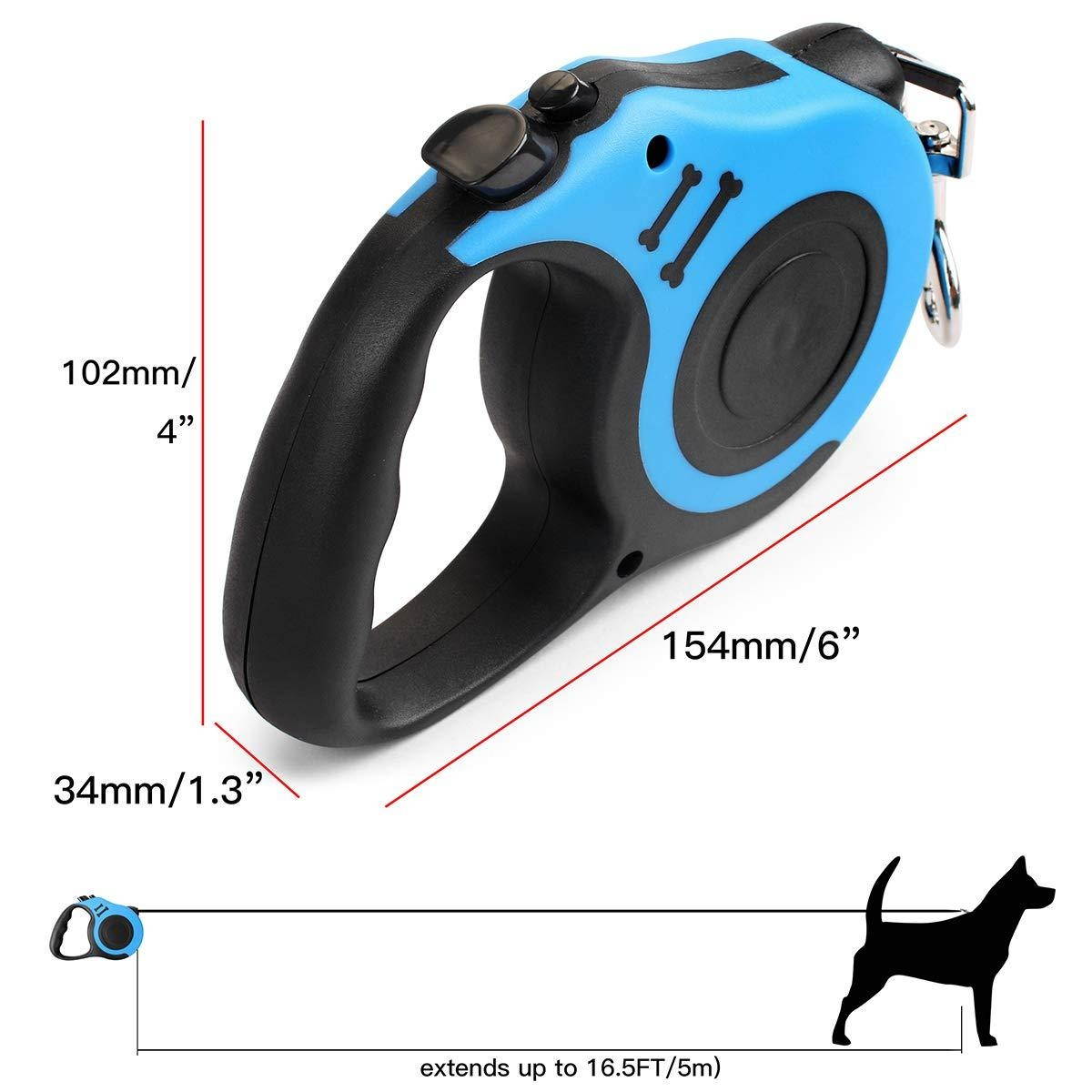 AICase Bone Printing Retractable Dog Leash Pet Lead Tape Automatic Extendable Traction Rope 5m Long Nylon One Button Break & Lock, Tangle Free, Perfect Control for Small Medium Dogs Cats