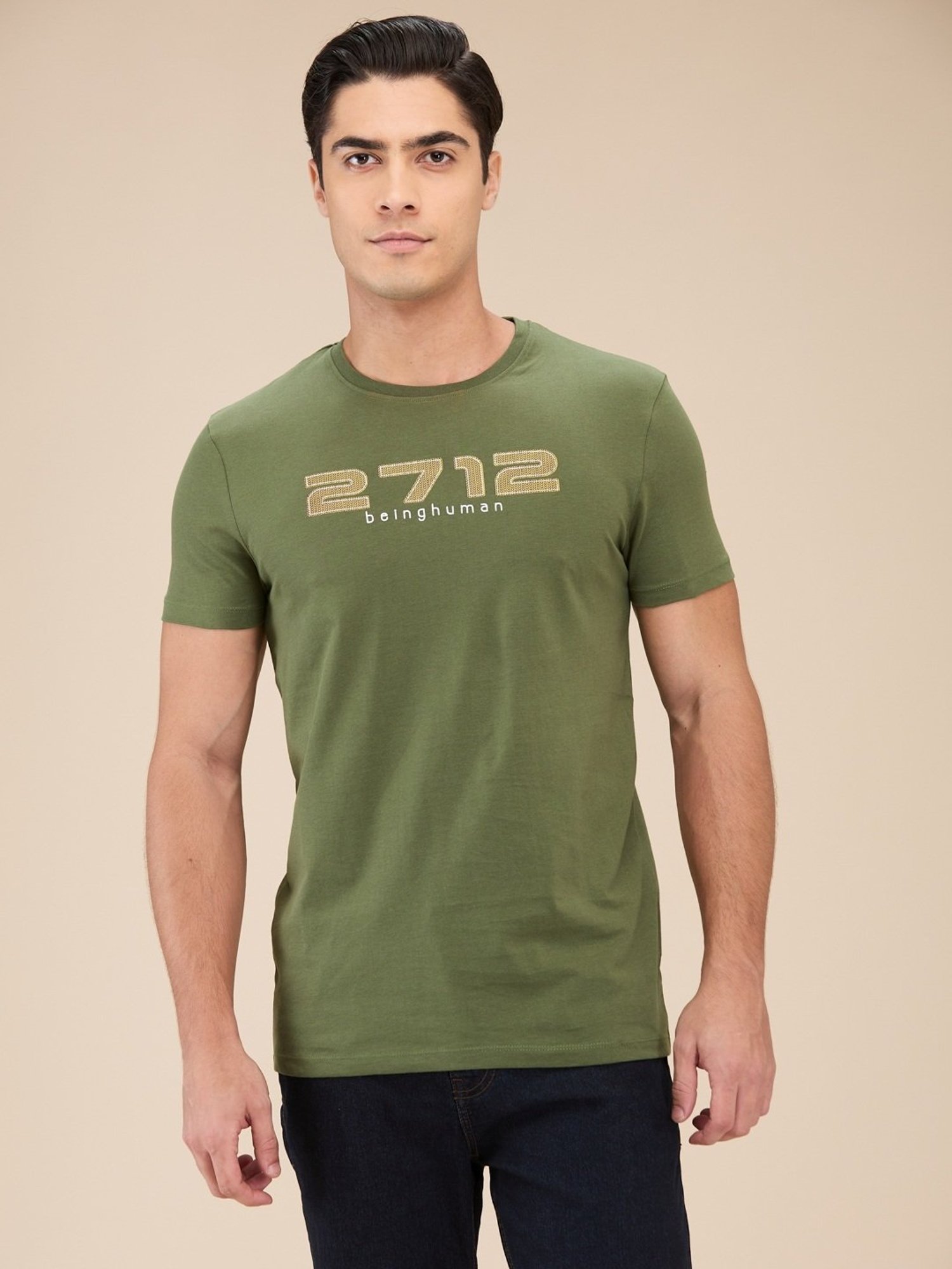 Being Human Dark Green Regular Fit Printed T-Shirt