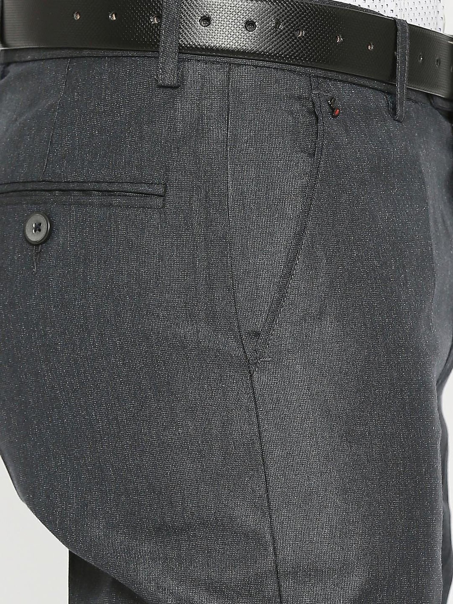 SOLEMIO Navy Slim Fit Flat Front Trousers