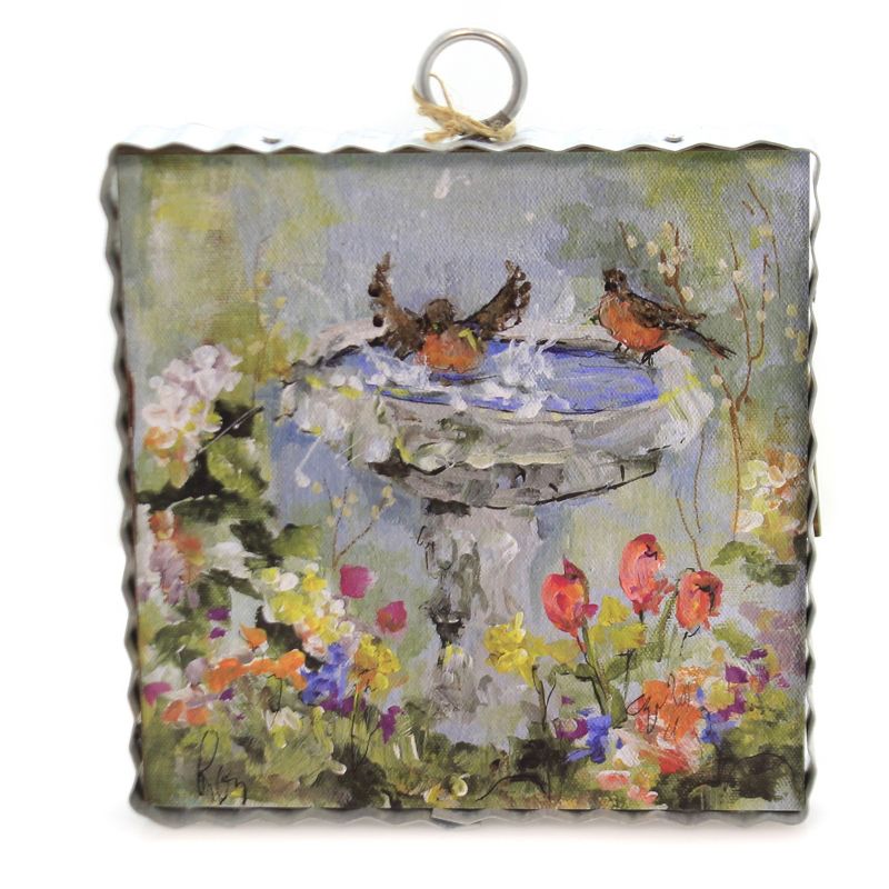 Home Decor 7.0" Rozie Bird Bath Time Birdbath Flowers  -  Wall Sign Panels