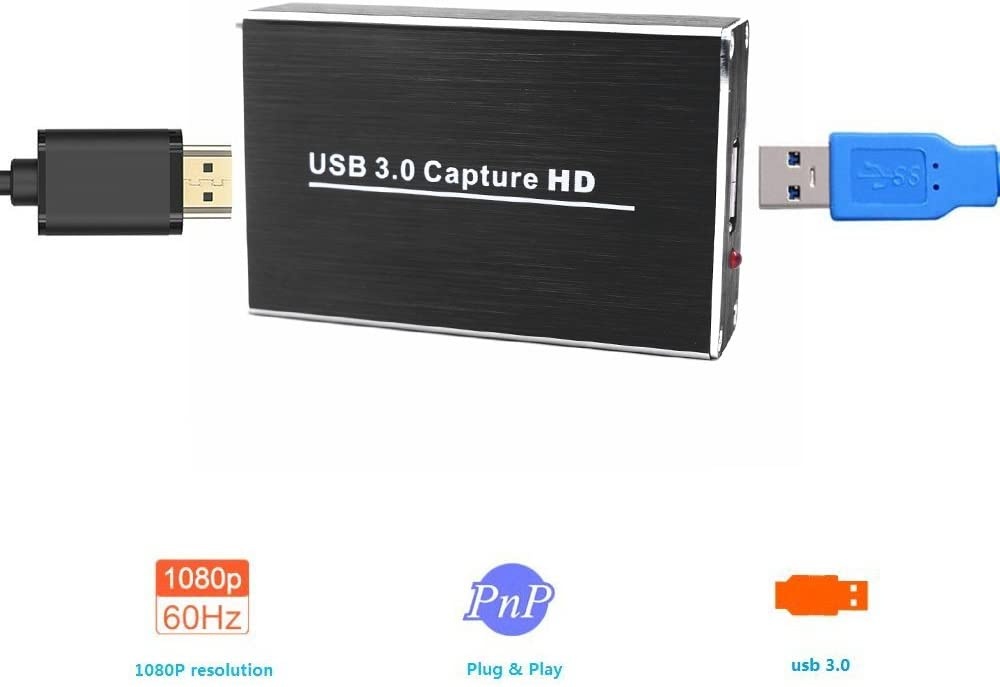 Docooler HD Video Capture Converter with USB3.0 Dongle 1080P 60FPS Drive-Free Capture Card Box for Windows Linux Os X Black