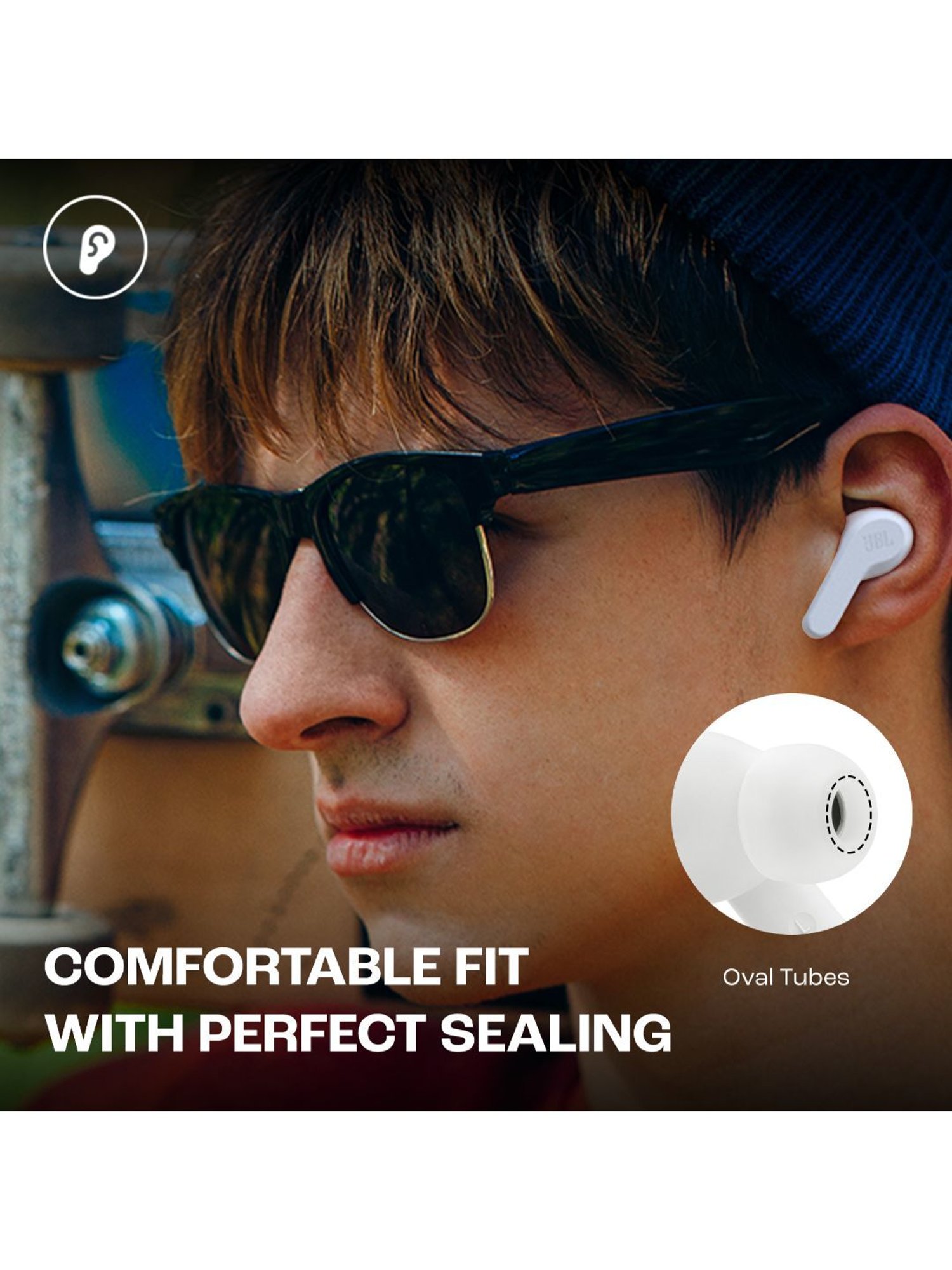 JBL Wave Beam TWS, 32Hr, Deep Bass, Dual Mode, Quick Charge, IP54, Smart Ambient & TalkThru (White)