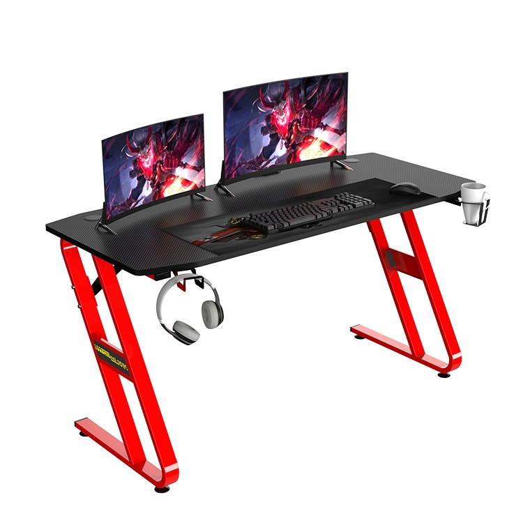 NEO Ergonomic 55Inch Gaming Desk - 55" Z Shaped Home Office PC Computer Gaming Table with Cup Holder Headphone Hook & 2 Cable Management Holes