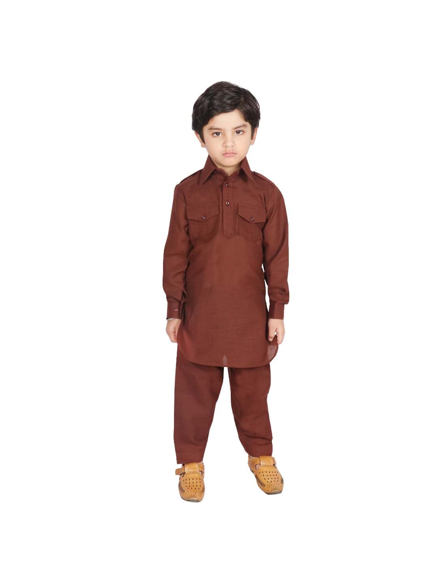 SG Yuvraj Kids Brown Solid Kurta with Pyjama