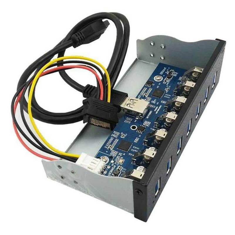 7 Port USB 3.0 5.25" Internal CD-ROM Bay Front Panel USB Hub, 7 x USB 3.0 to Motherboard USB 19 PIN Hub Splitter for Desktop