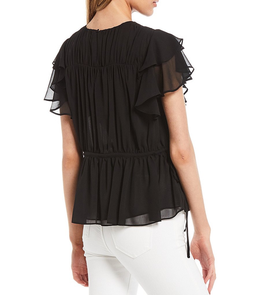 WAYF Double Ruffle V-Neck Peplum Top