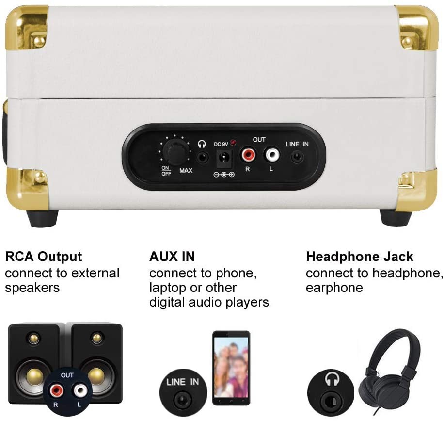 LP&No.1 Portable Suitcase Turntable with Stereo Speaker,3 Speeds Belt-Drive Vinyl Record Player Blue