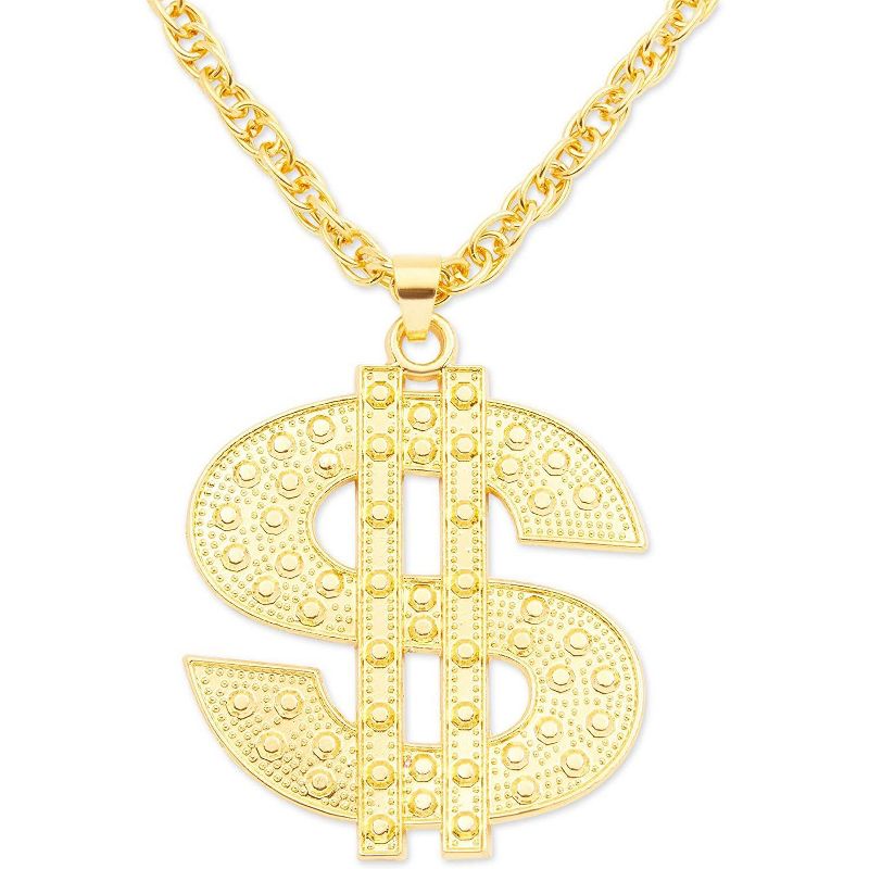 Okuna Outpost Gold Dollar Sign Pendant with Chain Necklace for Men and Halloween Party, 15"