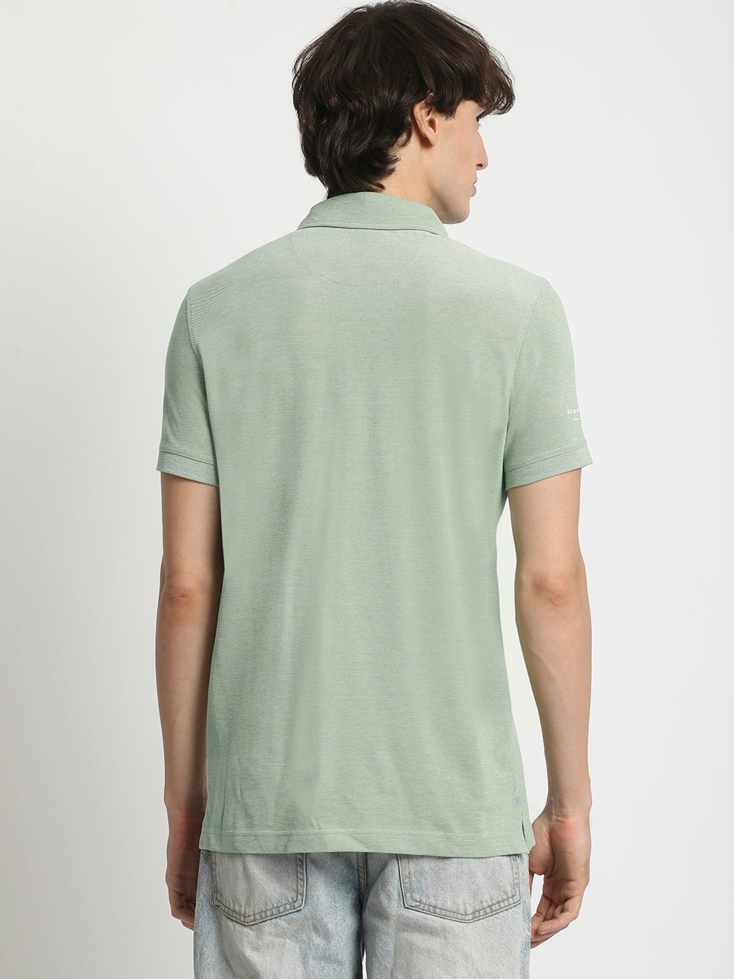 The Bear House Green Cotton Regular Fit Polo T-Shirt