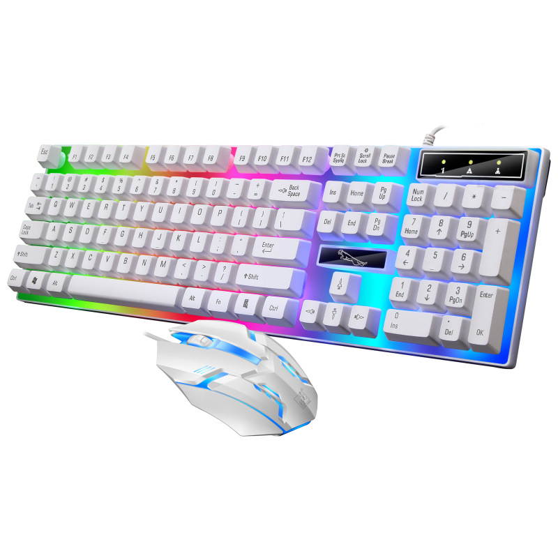 Wired Gaming Keyboard Rainbow Backlit Mechanical Keyboard Mouse Combo, LED 104 Keys USB Ergonomic Wrist Rest Keyboard, Mouse for PC Gamer