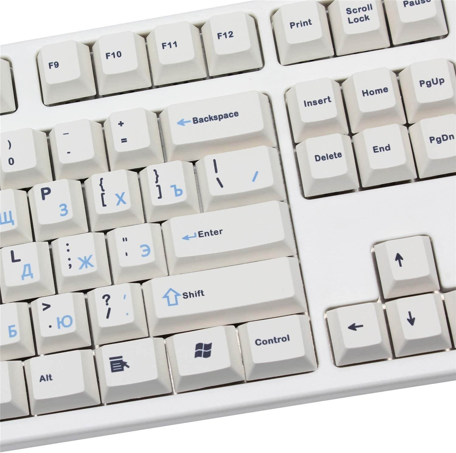 104+16 Full Russian PBT Dye-subbed Cherry Profile Keycaps for Mechanical Keyboard 1.75U 2U 2.25U Shift 6.25U 7U Spacebar (Black-White Russian)
