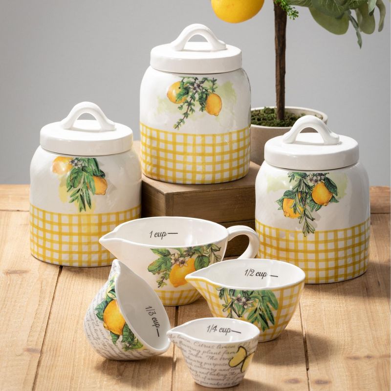 Sullivans Set Of 4 Hill Country Dolomite Measure Cups 3"H, 2.5"H, 2.25"H & 2"H Yellow