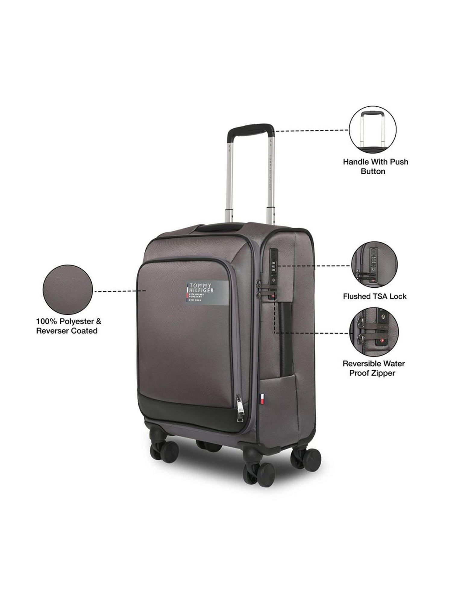 Tommy Hilfiger Westfield Grey Solid Soft Cabin Trolley Bag - 55 Cms