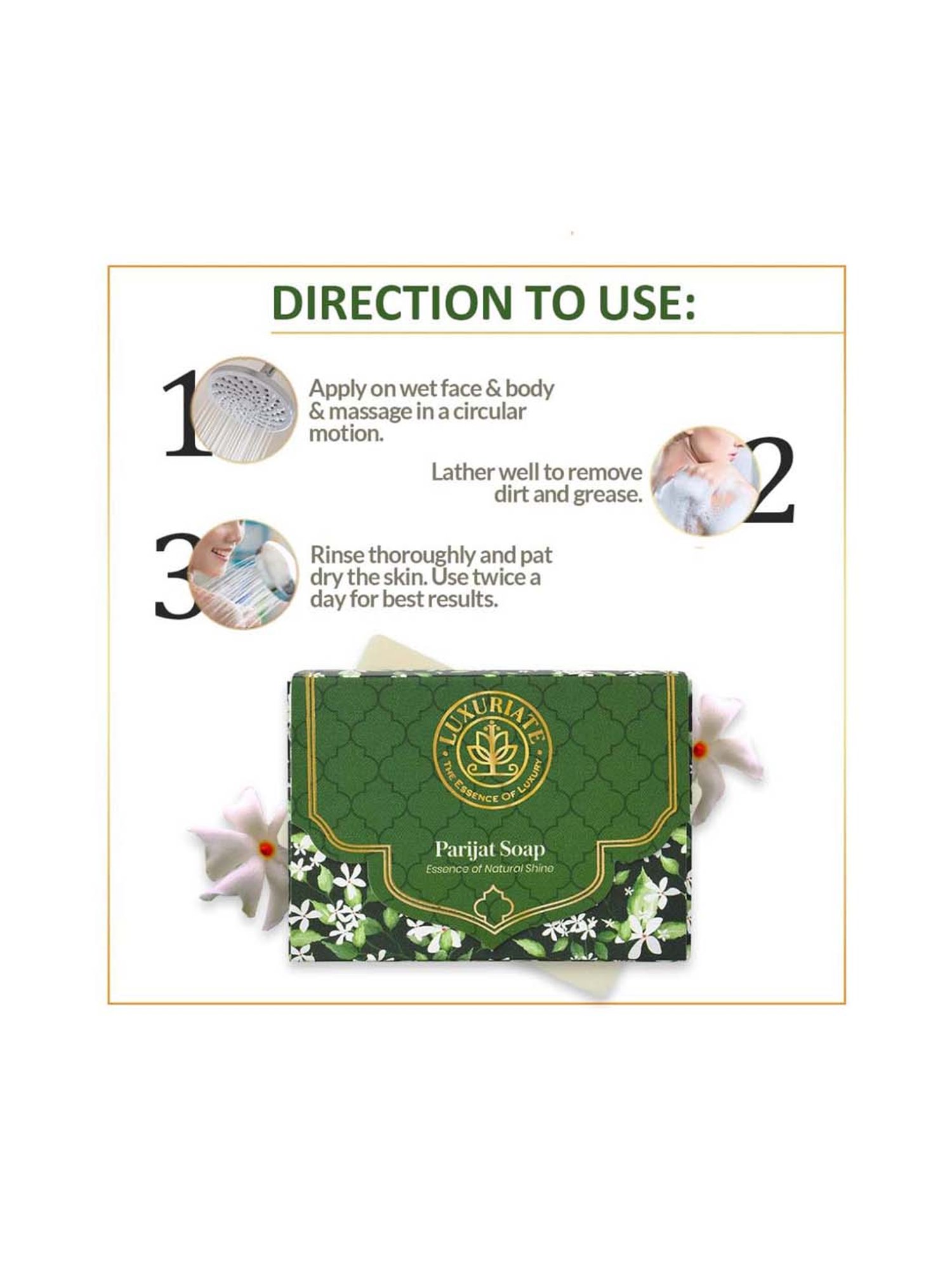 Luxuriate Parijat Essence of Natural Shine Soap Bar Pack of 3 - 375 gm