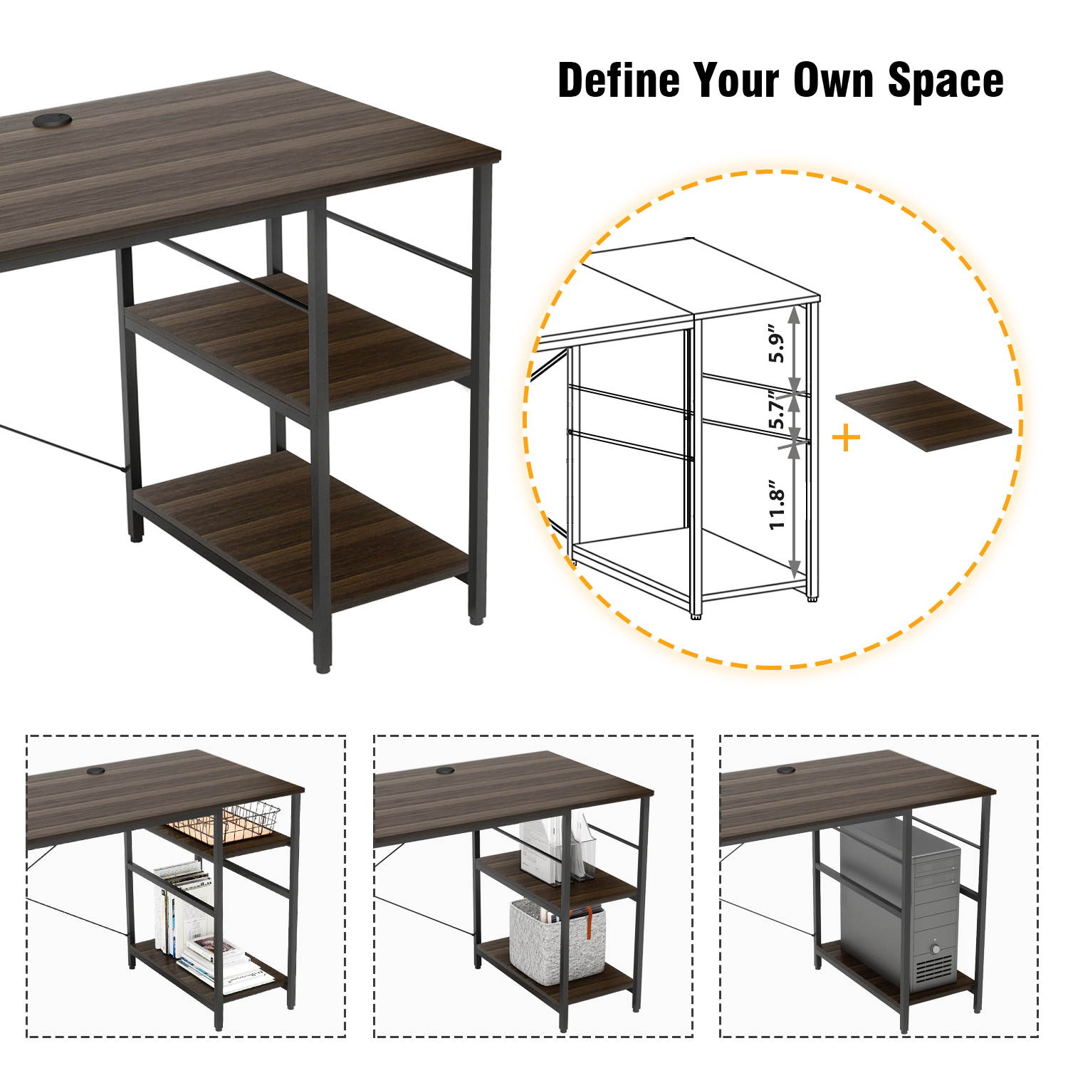 Bestier L Shaped Desk with Shelves 95.2 Inch Reversible Corner Computer Desk or 2 Person Long Table for Home Office Large Gaming Writing Storage Workstation P2 Board with 3 Cable Holes, Grey Oak