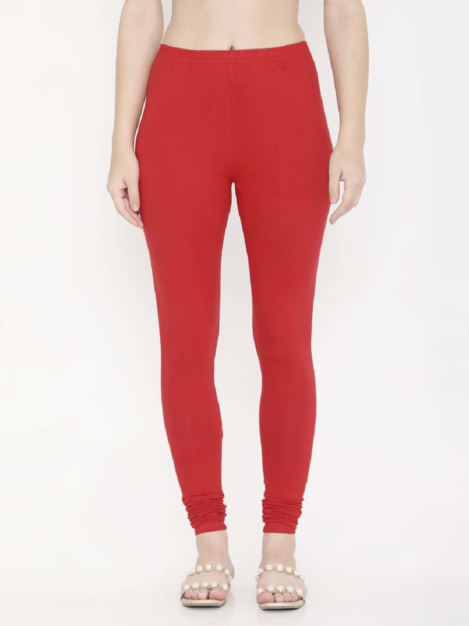 FEELINGS Red Plain Churidar Leggings