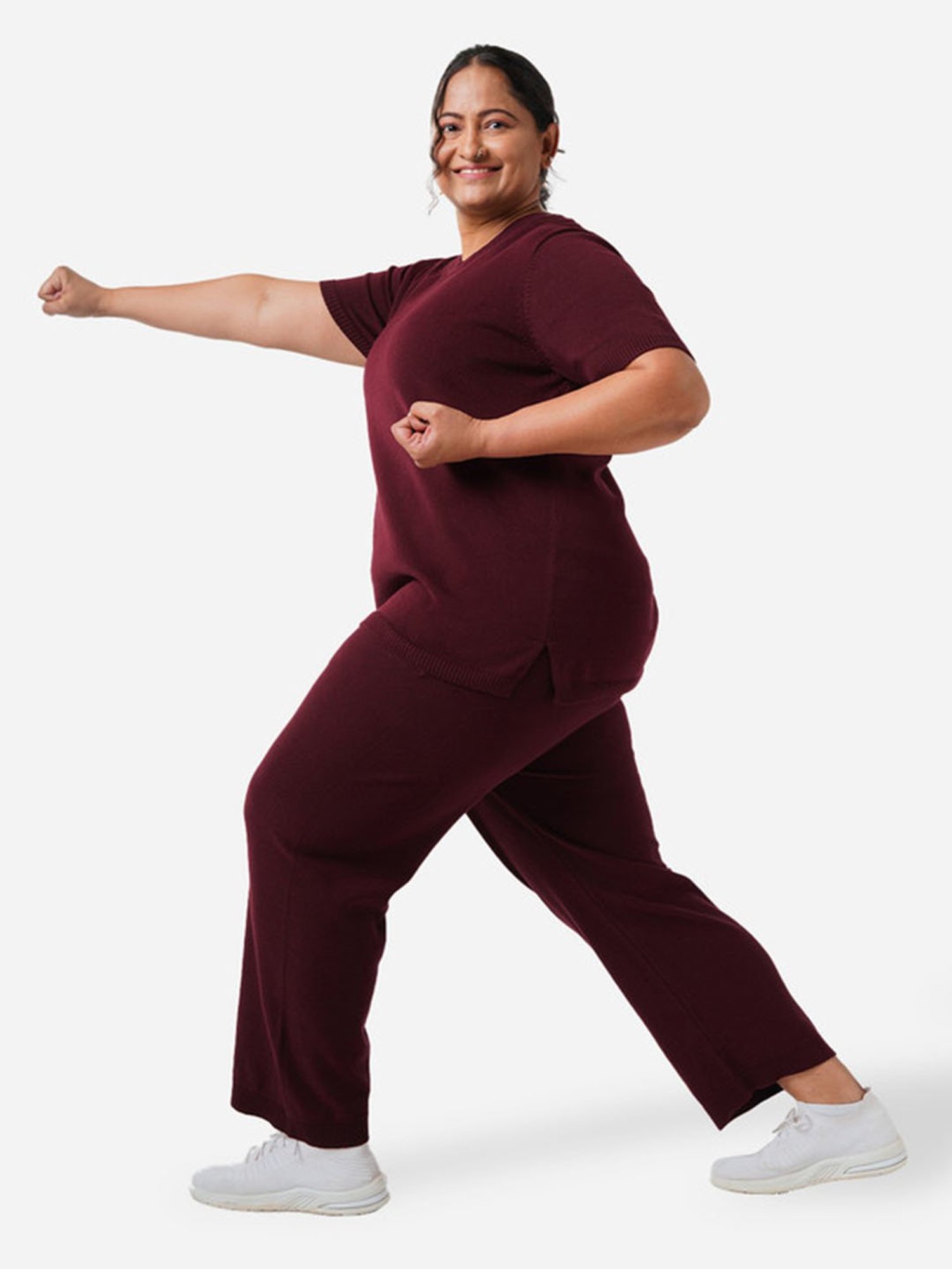 BlissClub Maroon At-Ease Cotton Knit Top