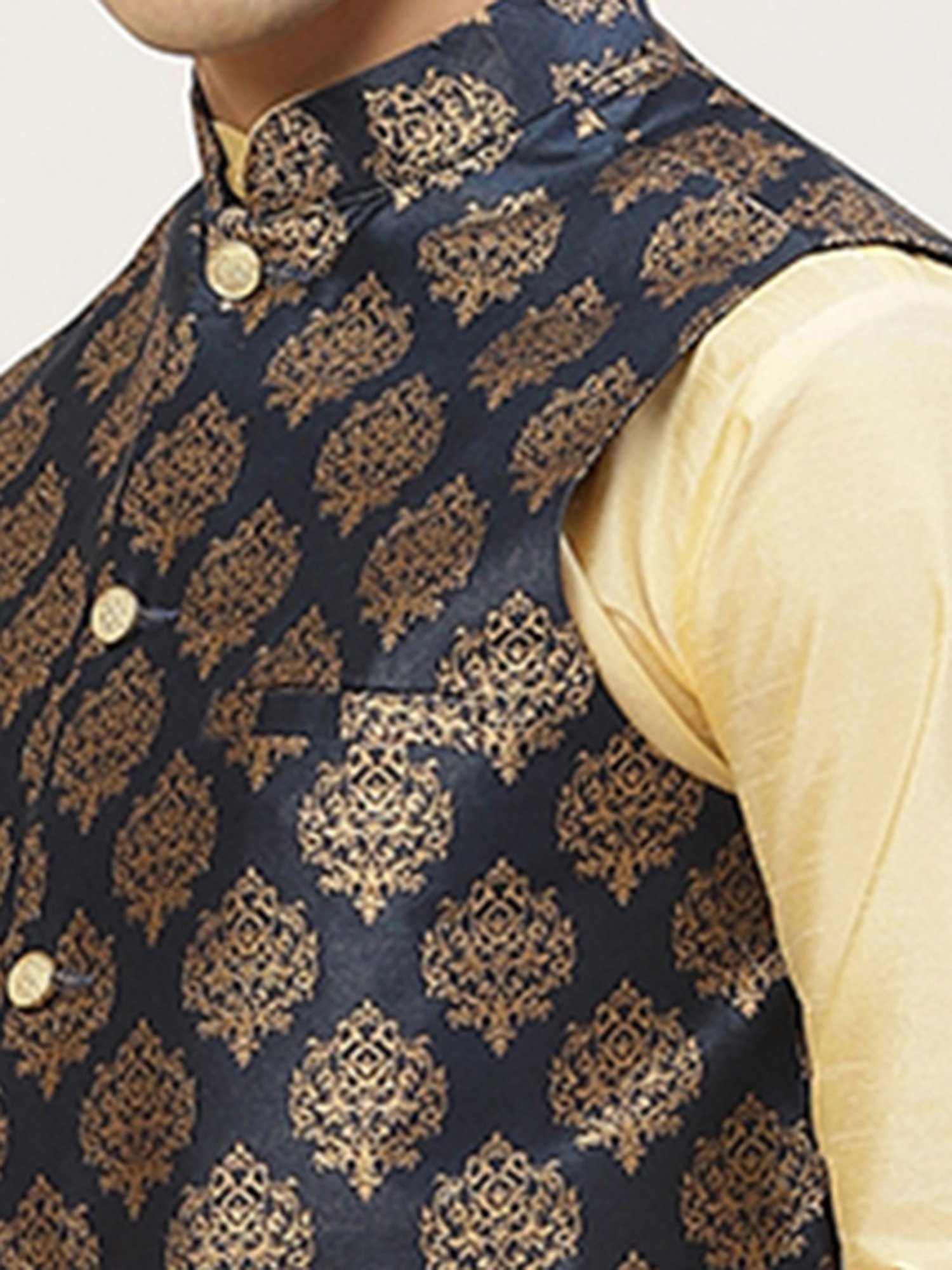 Jompers Navy Regular Fit Printed Nehru Jacket