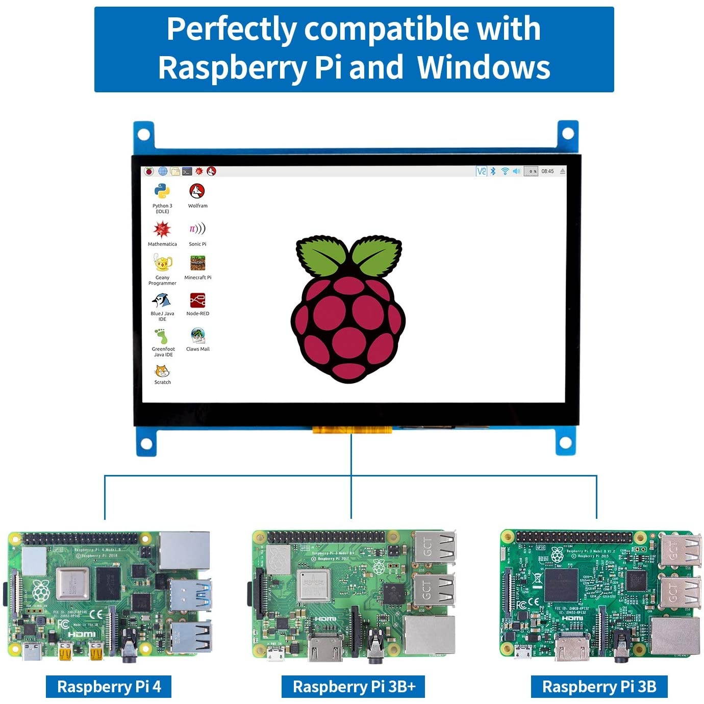 SunFounder Raspberry Pi 4 Display Touchscreen 7 Inch HDMI 1024&times;600 USB IPS LCD Screen Display Monitor for Raspberry Pi 400 4 3 Model B, 2 Model B, and 1 Model B+, Windows Capacitive Touch Screen