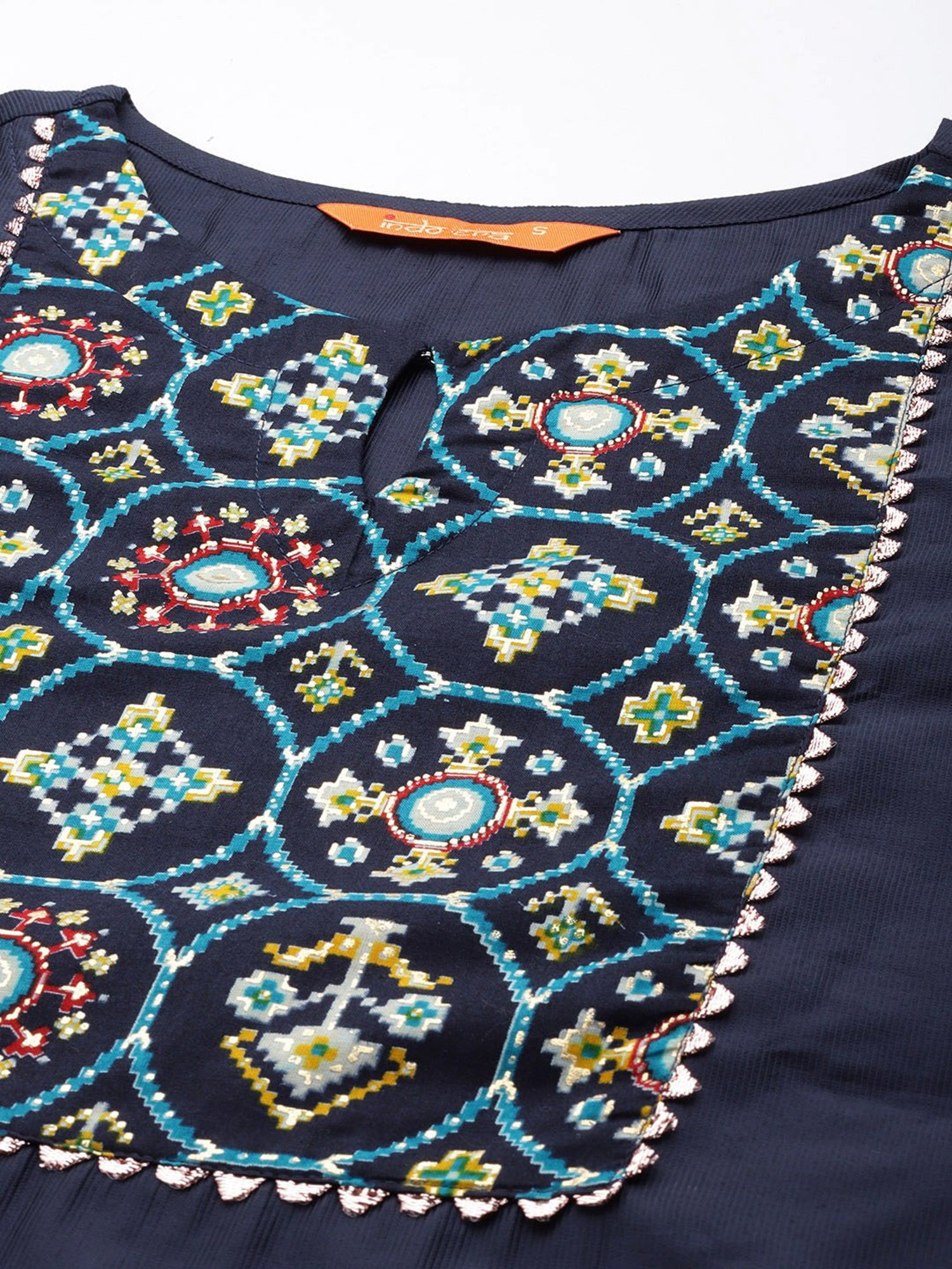 Indo Era Navy Printed Kurta Palazzo Set With Dupatta
