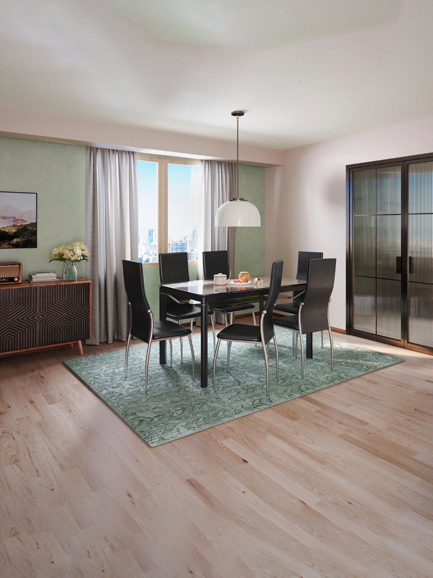 Godrej Interio Brawn Black Tempered Glass 6 Seater Rectangular Dining Table