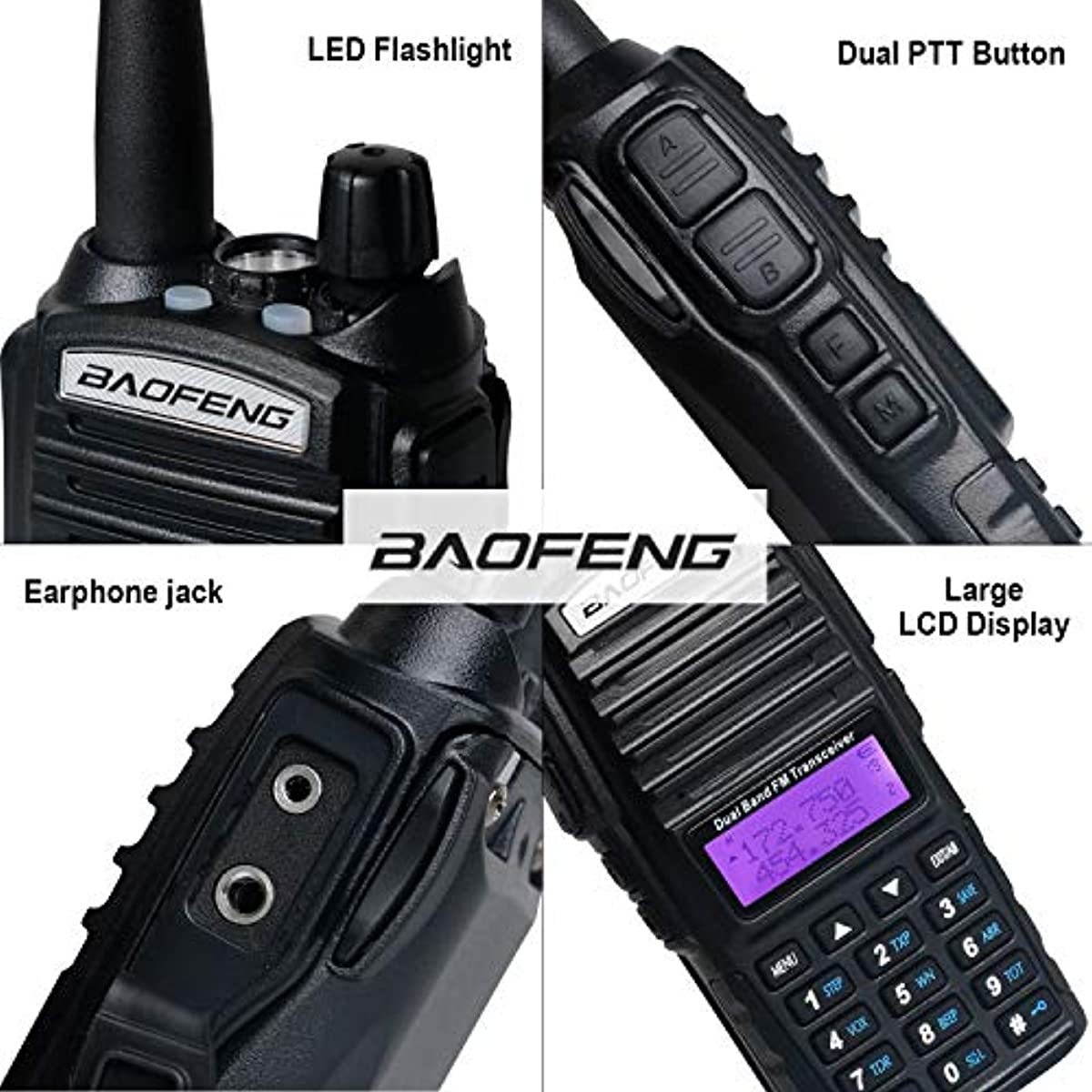 BaoFeng UV-82 BaoFeng Radio Ham Radio 2 Way Radio with Driver Free Progrmming Cable and Long Antenna(5 Pack-Black)