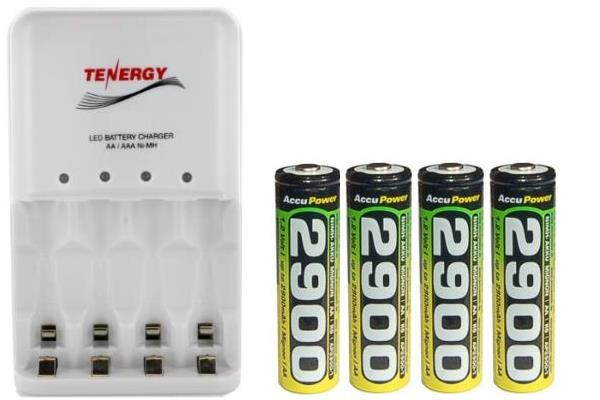 4 Bay AA / AAA LED Smart Battery Charger + 4 AA Accupower 2900 mAh NiMH Batteries