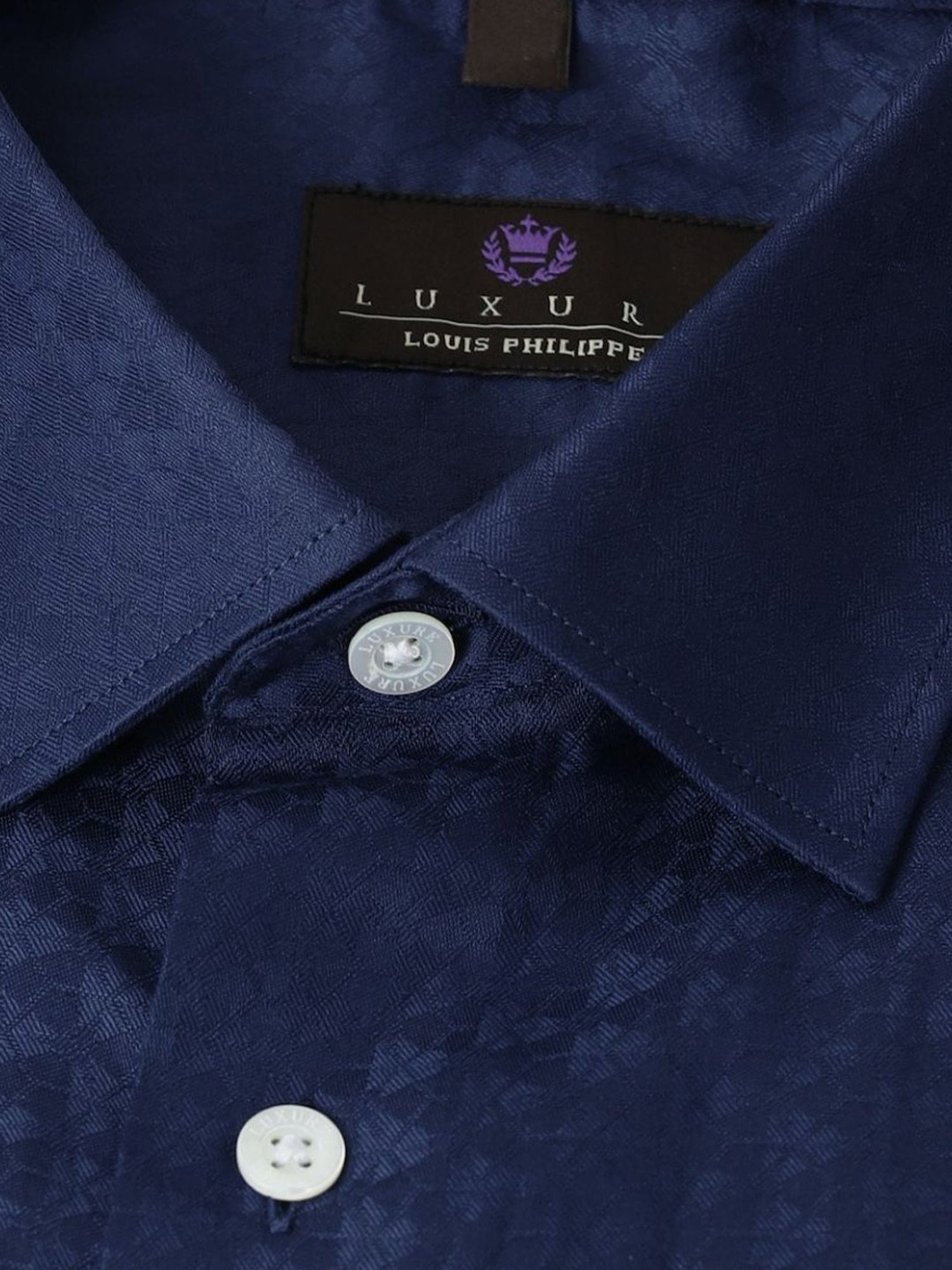 Luxure By Louis Philippe Navy Cotton Regular Fit Shirt