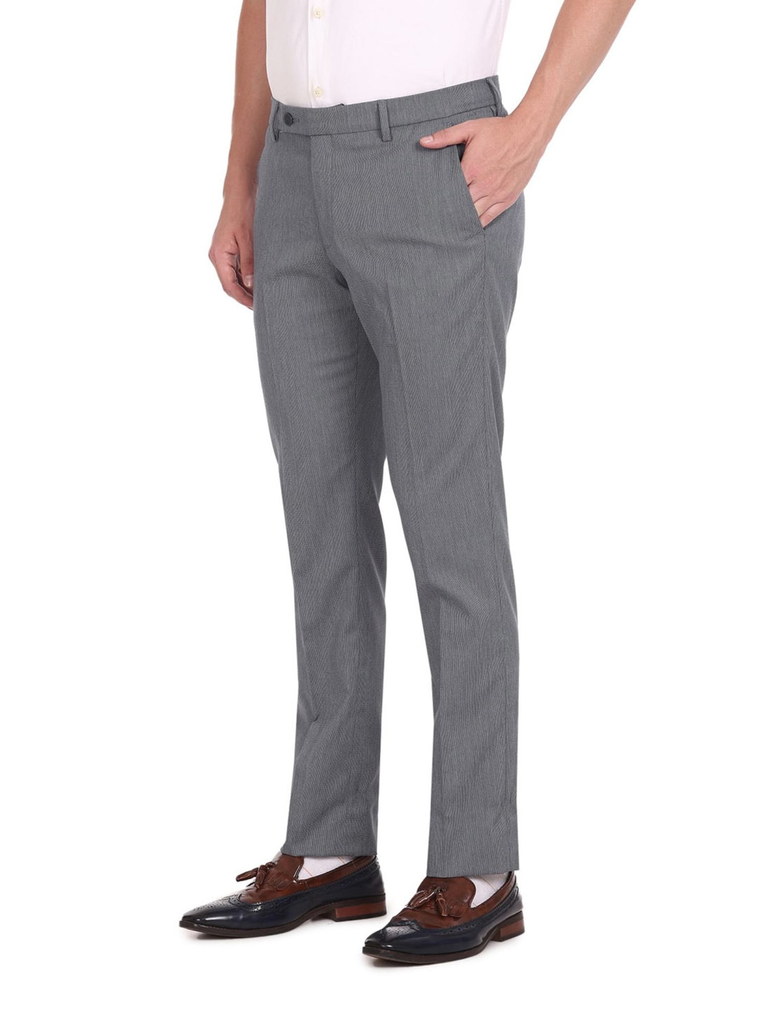 Arrow Grey Regular Fit Self Pattern Trousers
