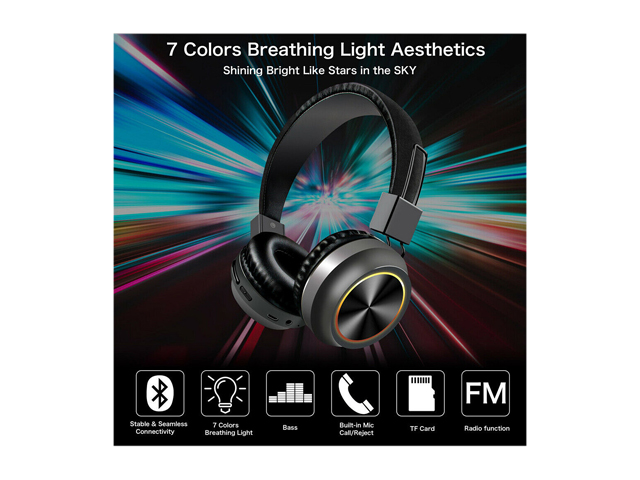 Bagilaanoe LED Wireless Headphones Bluetooth 5.0 Headset Foldable Stereo Over Ear Earphones