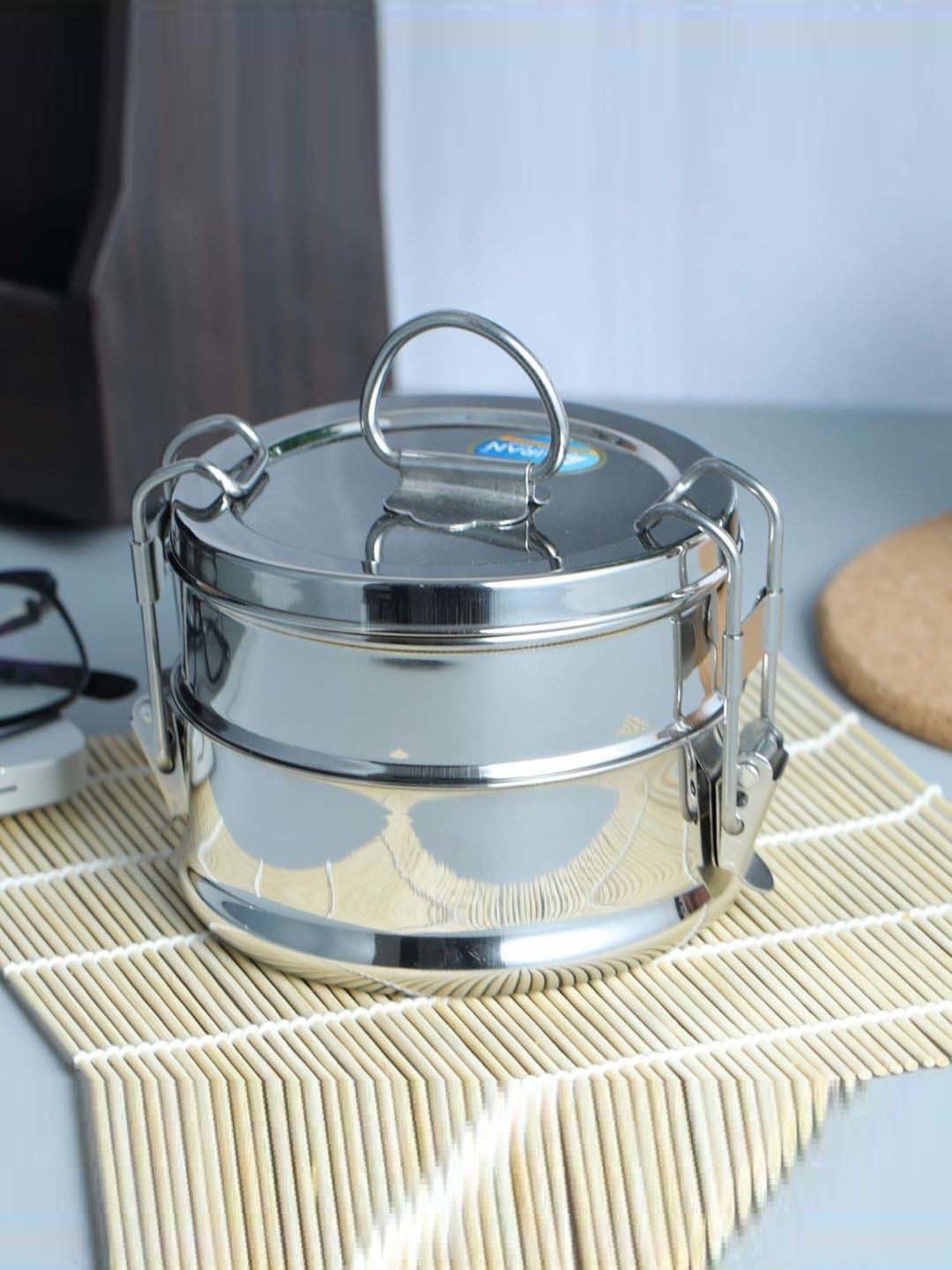 Airan Silver Stainless Steel Travelling Lunch Box Set For Office & School